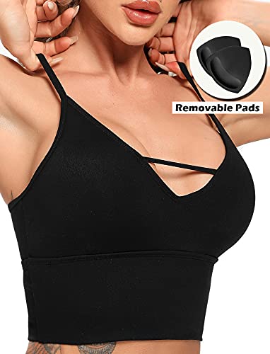 Image of SEASUM Women's Longline Sport Bra Seamless Yoga Crop Top Medium-Low Support Workout Bra