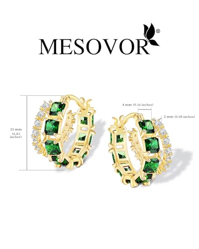 Mesovor Gold Zircon Double Hoop Earrings for Women, 14K Gold Plated Square Colored Cubic Zirconia Hoops Earrings Jewelry Gifts2