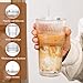 AUFXKOO 20oz Ribbed Glass Cups with Lids and Straws,1PCS Glass Tumbler with Straw and Lid,Iced Coffee Cups Drinking Glasses for Juice Whiskey Cocktail Beer