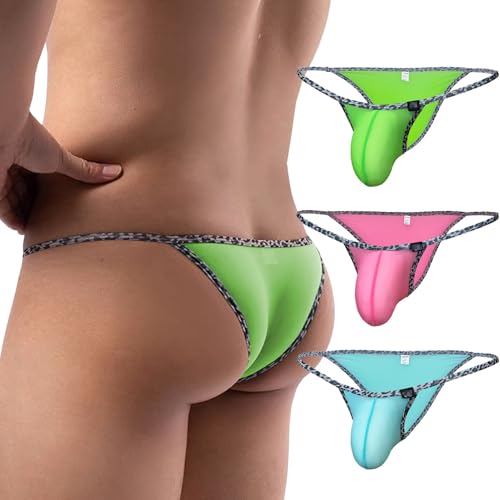 Men's Sexy Thong Briefs Leopard Pattern Print Bikini Underwear