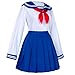 Elibelle Japanese School Girls Sailor JK Uniform Bule Pleated Skirt Anime Cosplay Costumes with Socks set(SSF31) L