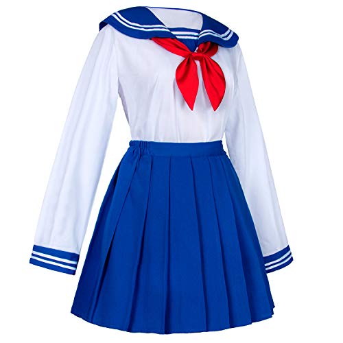 Elibelle Japanese School Girls Uniform Sailor Navy Blue Pleated Skirt Anime Cosplay Costumes with Socks set(SSF13)