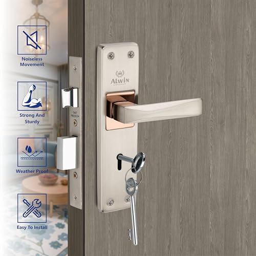 Image of Alwin's Diamond Ky SSRG, 8 Inch Mortise Lockset, 6 Lever 2 Turn Lock, 3 Keys,Ideal for Main Door, Bedroom, Living Room, Bathroom and Kitchen Doors Both for Right and Left Hand Doors. (Plus, SS)