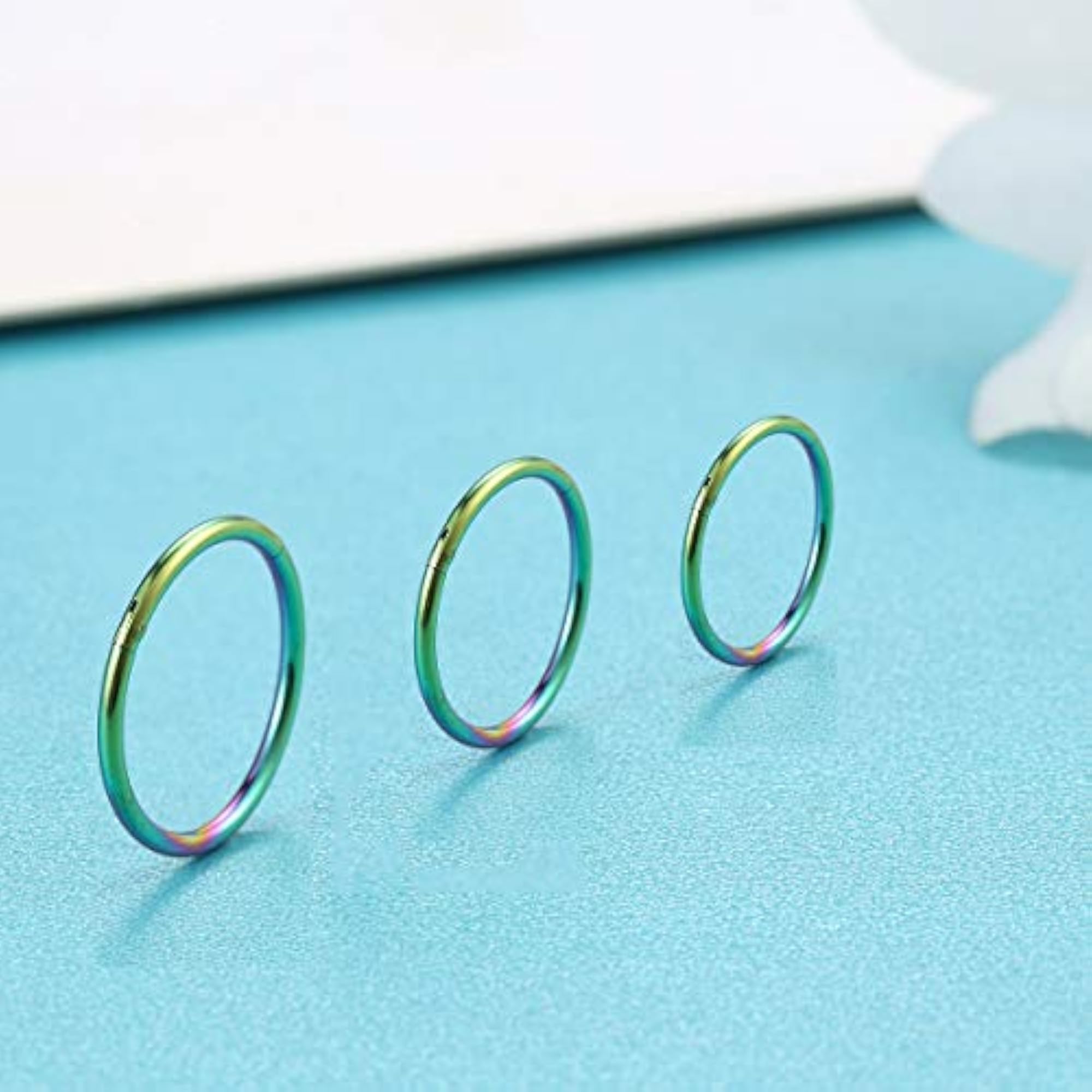 Rainbow Colourful Hinged Nose Rings & Septum Hoop Earrings Set