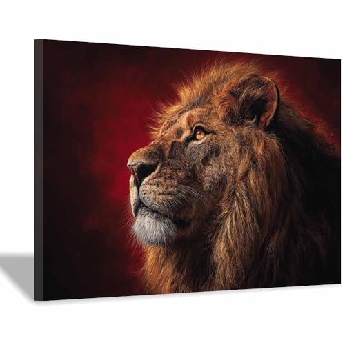 Peinture murale sur toile lion rouge 70x100 cm avec cadre pour bureau