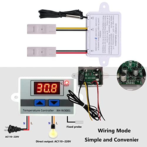 Vgela Ac110~220V 1500W Xh-W3001 ℃ Digital Led Temperature Controller With Waterproof Probe And Quick Connector(2 Pieces) #TOP3