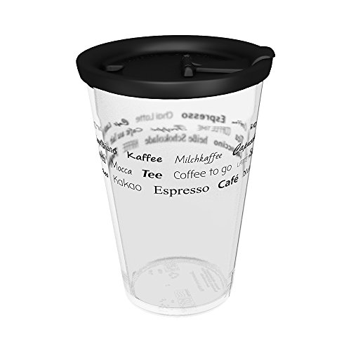 Ornamin Koffie to go-Mug 400 ml "Coffee Selection" helder, lekdicht deksel (model 1210 + 1214)/koffiekop, duurzame herbruikbare beker