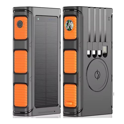 MR. GADGETS Solar MagPower, Banco De Energía, 30,000mAh, Carga Rápida, Power Bank Inalámbrica Qi, 4 Cables...