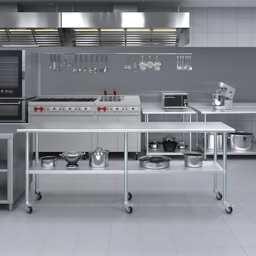 Image of AmGood 96 inch Long x 24 inch Deep Stainless Steel Table with Casters