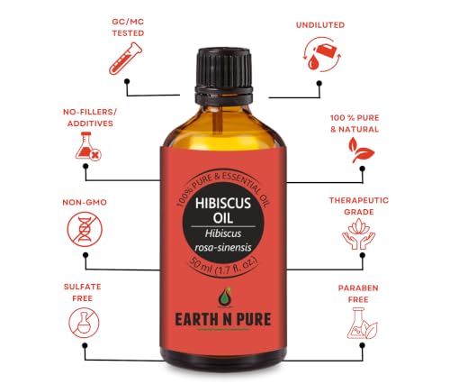 Image of Earth N Pure Hibiscus Hair Oil | Cold-Pressed Hair & Scalp Oil | Frizz Control | For Curly & Coily Hair | Soft, Shiny Hair | Vegan & Cruelty-Free | 50ml