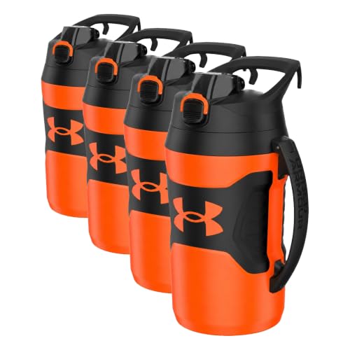 Image of Under Armour Insulated Water Bottle with Handle & Fence Hook, Half Gallon Sports Water Jug, Leak-Resistant & BPA-Free for Baseball, Football & Gym - Blaze Orange /Black, 64oz (Pack of 4)