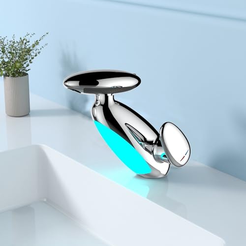 MocArt H3435 Kreativer Wasserhahn, 4-Modus-Wasserauslass, Bad Auszug Waschbecken Wasserhahn, Hotel Warm und Kaltmischhahn, Keramikventilkern, Wassersparendes Design (Chrom Farbe)