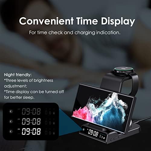 3 in 1 Wireless Charging Station for Samsung Galaxy S23 Ultra, Charger Stand Compatible with iPhone 14 Pro Max/Z Fold 4, Watch Charger for Galaxy Watch 5 Pro/4/3, Buds/Air-Pod (Only for Samsung Watch)