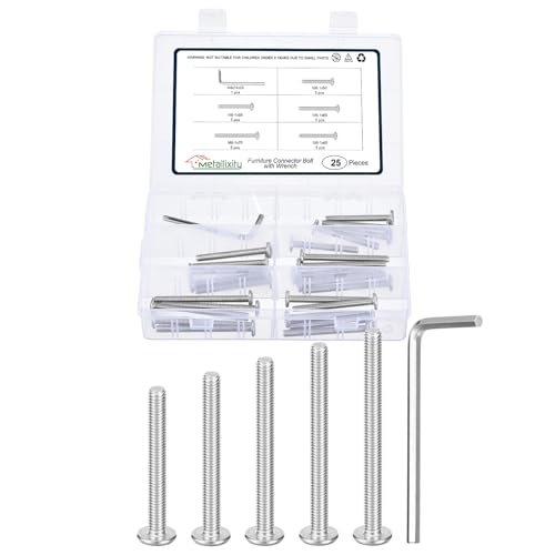 Image of METALLIXITY Flat Head Hex Socket Cap Screws Bolts(M6-1x50 /55 /60 /65 /70) 25Pcs, with Wrench Steel Hex Socket Furniture Bolts Screws - for Furniture Woodworking Project, Silver Tone