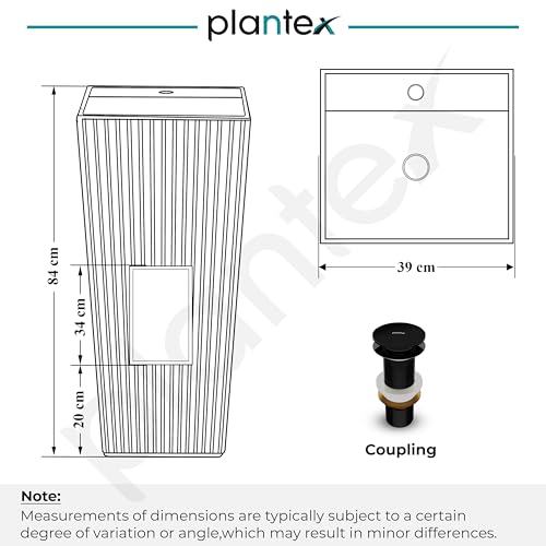 Plantex Acrylic Resin & Quartz Free Standing Wash Basin/Pedestal Wash Basin/Square Basin for Bathroom/Home/Office/Hotel - (10049, Black)