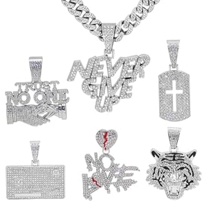 GuoShuang Silver Cuban Link Chain for Men with Pendant,miami Ice Out Diamond Cuban Link Tiger Cross Never Give UP Cridit Card VISA Necklace Hip Hop Jewelry men necklace