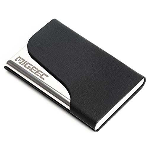 Migeec business name card holder luxury pu leather stainless stee…