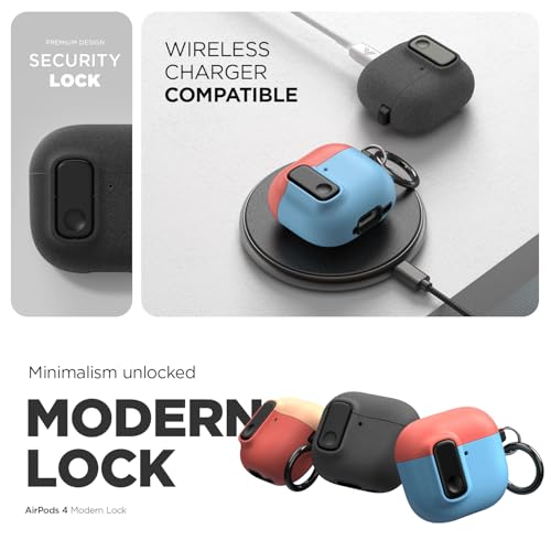 Image of VRS DESIGN Modern Lock Case for Apple Airpods 4th Generation (2024), Rugged Protection with Secure Lock for Airpods 4 Case (Peach & Coral) [US Patent Registered]