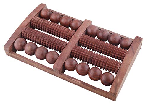 Image of Acupressure Wooden Foot Massager Round & Spiked Rollers Stress Reliever & Acupuncture Point