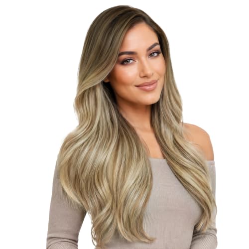 Image of Moresoo Invisi Edge Hair Extensions Remy Brown Blonde Blend 24 Inch 50g
