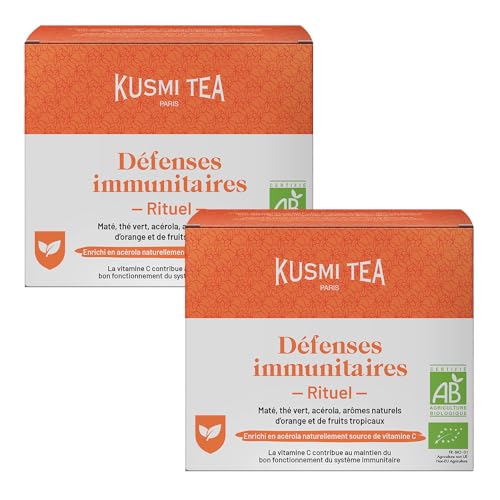Kusmi Tea - Rituel Défense Immunitaires - Lot de 2 boîtes - Thé Bio - Thé Vert, Maté Bio Enrichi en Vitamine C - Acérola, Arômes Naturels d'Orange et de Fruits Tropicaux - 2x18 Sachets de Thé