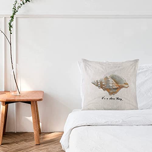 Soft Cushion Covers 16X16 Inch It's A Shore Thing Snail Sea Shells Vintage Beach Coastal Ocean Tropical Theme Spring Decor Pillow Cases Square Linen Pillow Shams For Playroom Porch Outdoor #TOP4