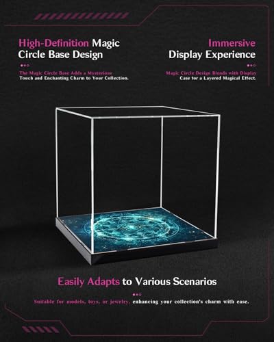 CHILLCASE Magic Array Design Acrylic Clear Display Case with Base Dustproof Display Box Assemble Collectible Showcase for Action Figures, Models PVC Figures(Red,9.8×9.8×13.8 inch