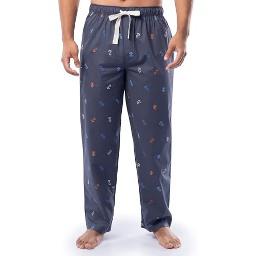 IZOD Men's Relaxed Fit Poplin Sleep Pajama Pant – Navy Anchors, X-Large