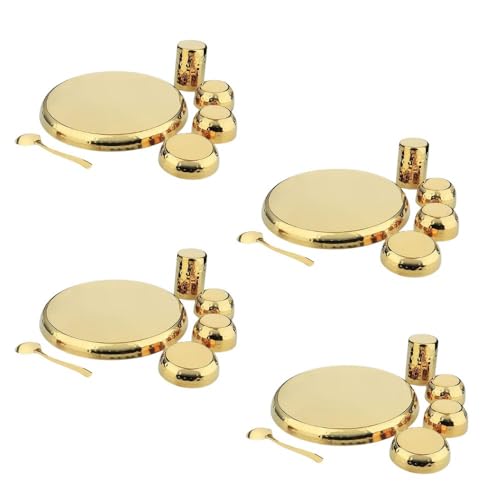 Image of Silverglow Hammered Stainless Steel Dinner Set of 24 pcs, Gold Plated Dinnerware Set for 4 People, Diwali Wedding Return Gift, Hotel Restaurant Steel Luxury Gold Plate Set