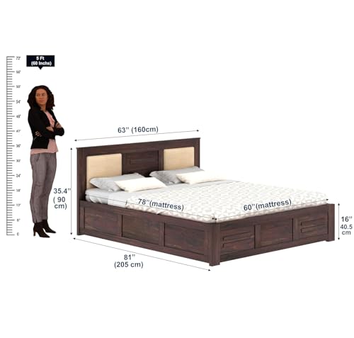 Image of Ganpati Arts Solid Sheesham Wood Swiss Queen Size Bed with Hydraulic Storage and Headboard | Wooden Double Bed Cot Palang Furniture for Bedroom, Living Room, Hotels, and Home (Walnut Finish)