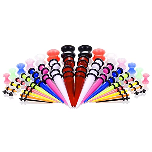 TecHong 50 Pcs Ear Stretching Kit, 14G-00G Acrylic Tapers and Plugs, Silicone Tunnels Ear Gauges Expander Set, Body Piercing Jewelry Earrings for Women Men Girls Boys, 00G, Silicone Acrylic