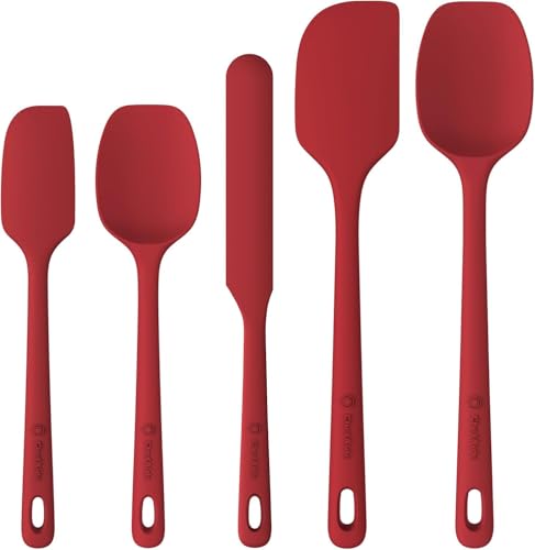 Image of ChefAide 5 Pieces Silicone Spatula Set, Food Grade Rubber Spatula, Upgrade Strong Handle with Ergonomic Grip, Heat Resistant Up to 600F for Nonstick Cookware, Cooking
