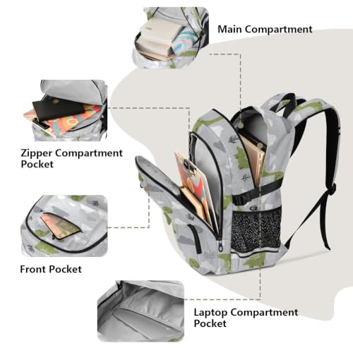 Mochila de viaje para laptop escolar diseño dinosaurio brontosaurio gris 5