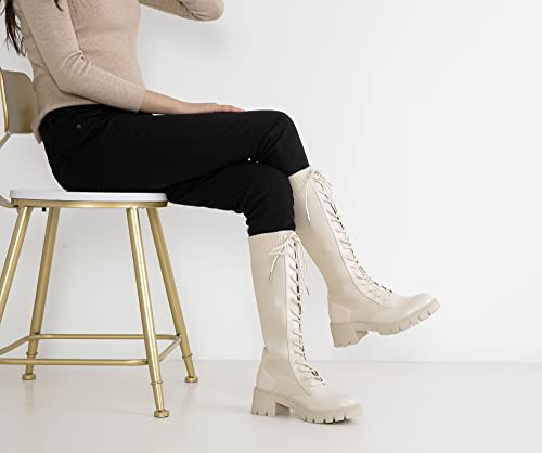 Vepose Women's 953 Lace Platform Knee High Boots, Beige, Size 9M Us-With Comfort Chunky Heel(Cjy953 Beige 09) #TOP7