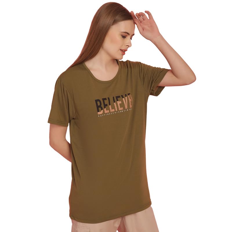 Image of Round Neck Cotton Printed Women Regular Fit Tshirt-P1950