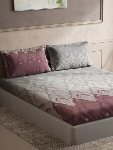 Image of DDECOR Live Beautiful 100% Pure Combed Cotton King Flat Bedsheet with 2 Pillow Covers | Ethnic 145TC | Soft, Comfortable & Perfect for Everyday Use | Souvenir Collection | 254 CM X 274 CM - Wine