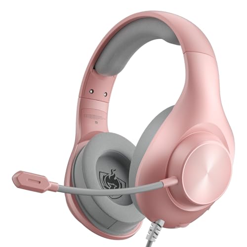 YOTMS 【正規品】ゲーミングヘッドセット 有線 40mmドライバー イヤホン PS5 ps4 ヘッドセット ピンク ヘッドセット スマホ/PC/Switch/Xbox対応 マイク付き ワンクリックミュートヘッドホン ノイズキャンセリング 軽量 快適 密閉型 重低音 伸縮可能 男女兼用プレゼント 子供用 かわいい （ピンク）