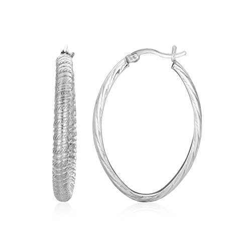 Sterling Silver Oval Textured Finish Oval Hoop Earrings For Women #TOP13