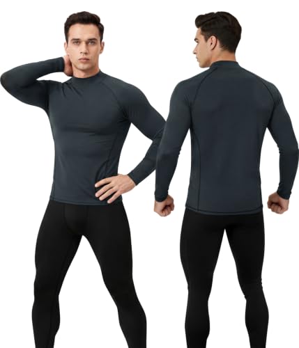 Image of Men's Thermal Shirts Mock Turtle Neck Long Sleeve Cold Weather Base Layer | Fleece Lined Tops. Ultra Soft, Moisture Wicking, 4 Way Stretch. Winter Gear For Snowboard & Daily Wear