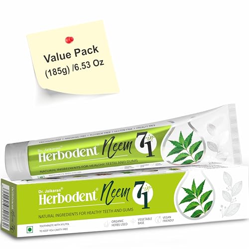 Herbodent NEEM 7 in 1 Toothpaste - 185g Pack of 1 | Organic Herbs - Neem Black Seed & Xylitol for Anti Cavity -Cardamom & Mint for Taste & Freshness-Baking Soda for Excellent Cleaning