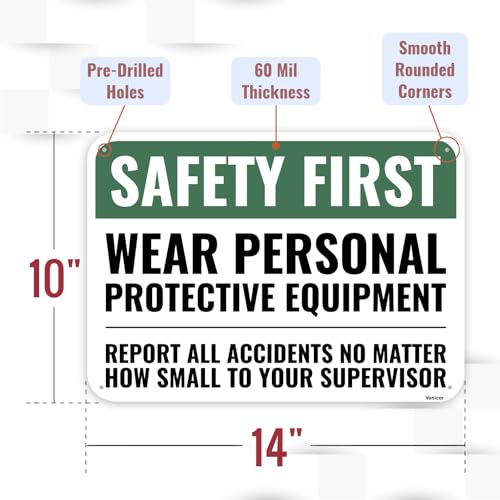 Image of 1PC Safety Sign, 14 x 10 Inches - Aluminum - Safety Decorations Posters For Workplace - Wear Personal Protective Equipment