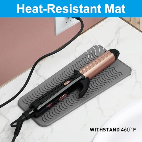 Alfombrilla resistente al calor de silicona para herramientas de cabello, con soporte y funda portátil para viaje, protector de mostrador para herramientas de peinado gris miniatura 6