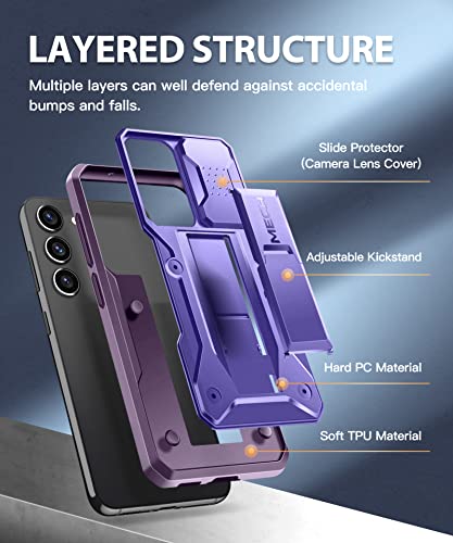 Tongate For Samsung Galaxy S23 Case With Sliding Camera Cover & Screen Protector, [10Ft Military Drop Protection] Rugged Shockproof Phone Case For Galaxy S23 With Kickstand Case, Purple #TOP6