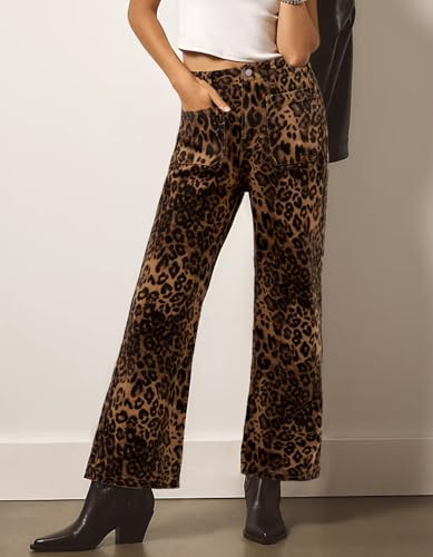 Kedera Women's Leopard Printed Straight Jeans Front Pocket Straight Jeans Casual Boyfriend Ankle Denim Pants2