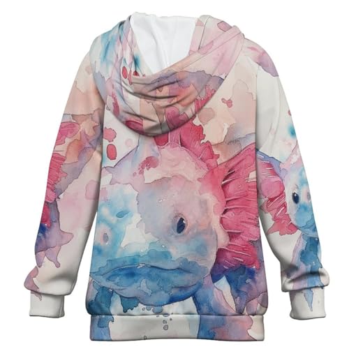 Watercolor Pink AxolotlChildren's Raglan Sleeve Hoodie, Suitable for Home And Outdoor Use12-13Y2