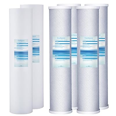 Geekpure 20-Inch Whole House Replacement Water Filter Cartridges PP Sediment and Block Carbon Filters-4.5" x 20"-5 Micron (Pack of 6)