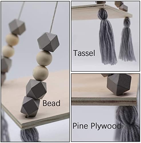 huahuo Wooden Display Floating Wall Hanging Rope Nordic Shelf Swing Hanging Shelf for Living Room Childrens Room and Garden (Gray)