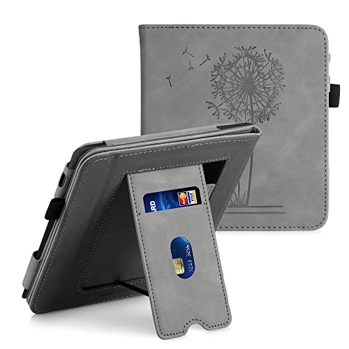 kwmobile Schutzhülle kompatibel mit Tolino Vision 6 Flip Hülle - Cover mit Handschlaufe - Pusteblume Love Grau