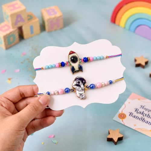 Image of CraftVatika Set of 2 Rakhi for Kids Brother, Rakhi Set for Brother Boys Girls Baby Kids, Cartoon Designer rakhis for Children, Rakshabandhan Combo with Greeting Card Tilakk, Raksha Sutra for Child