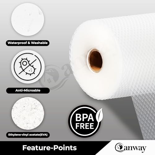 Image of CANWAY (45cm x 10M) Food Grade Non-Slip Drawer & Shelf Mat | Waterproof, Washable Shelf Liner for Kitchen Cabinets, Cupboards, Fridge & Bathroom Shelves | White